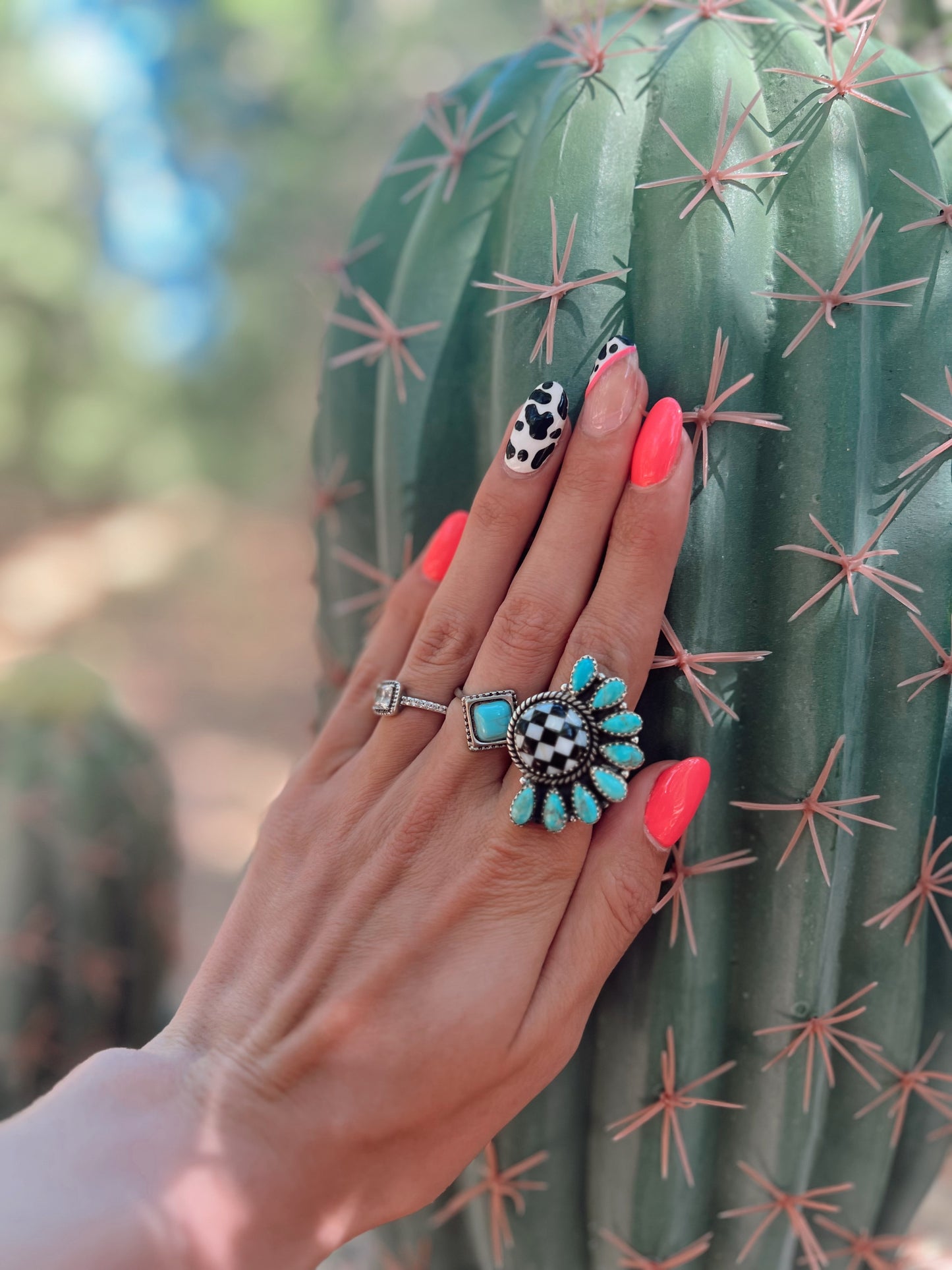 Turquoise Checkered Ring (Sterling Silver)