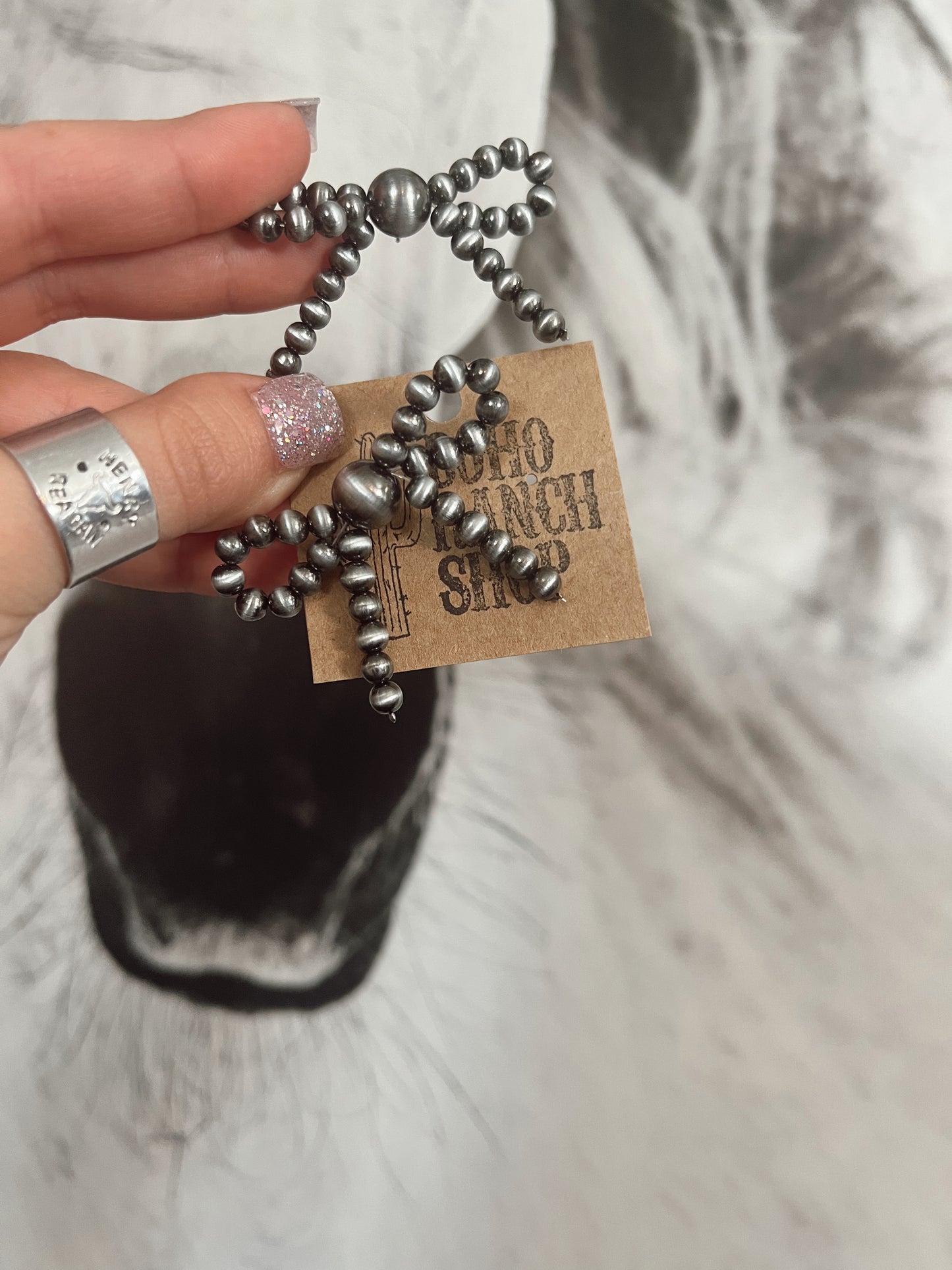 Navajo Style Pearl Bow Earrings