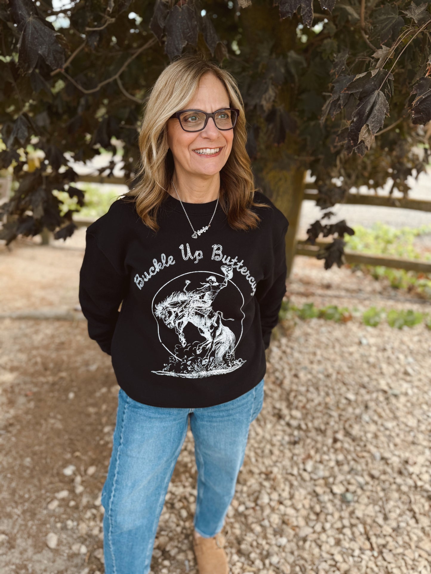 Buckle Up Buttercup Black Colored Crewneck