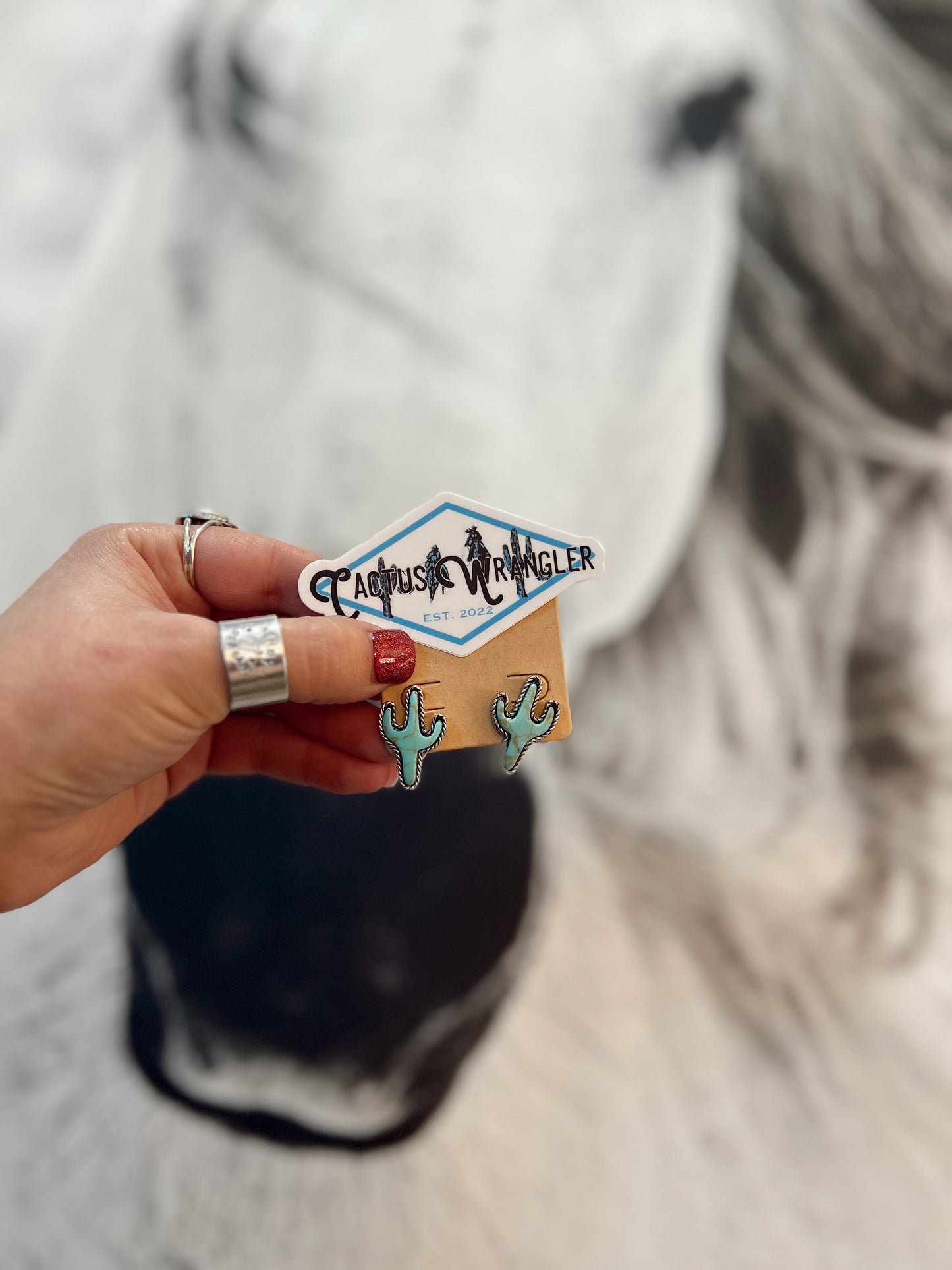 Turquoise Cactus Stone Earrings