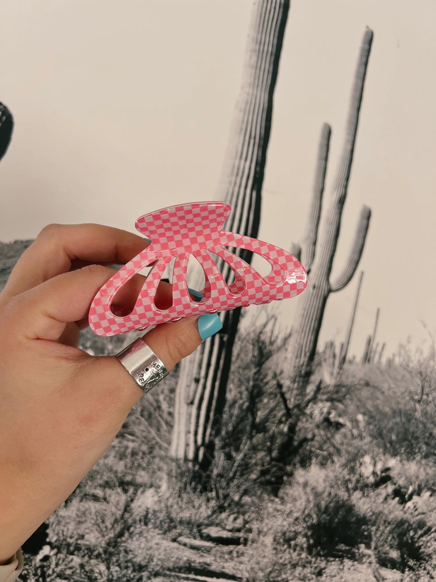 Checker Pink Claw Clip