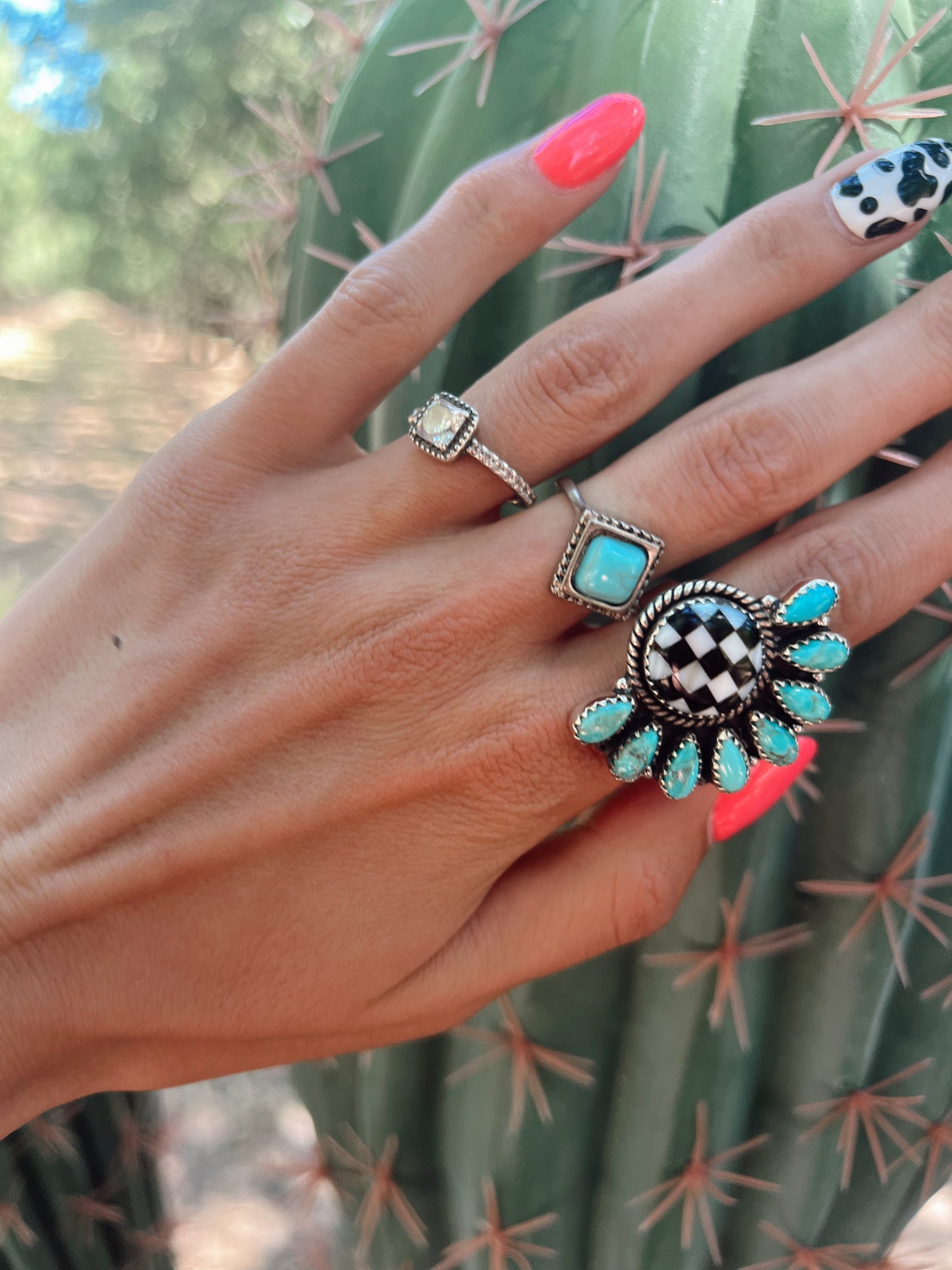 Turquoise Checkered Ring (Sterling Silver)