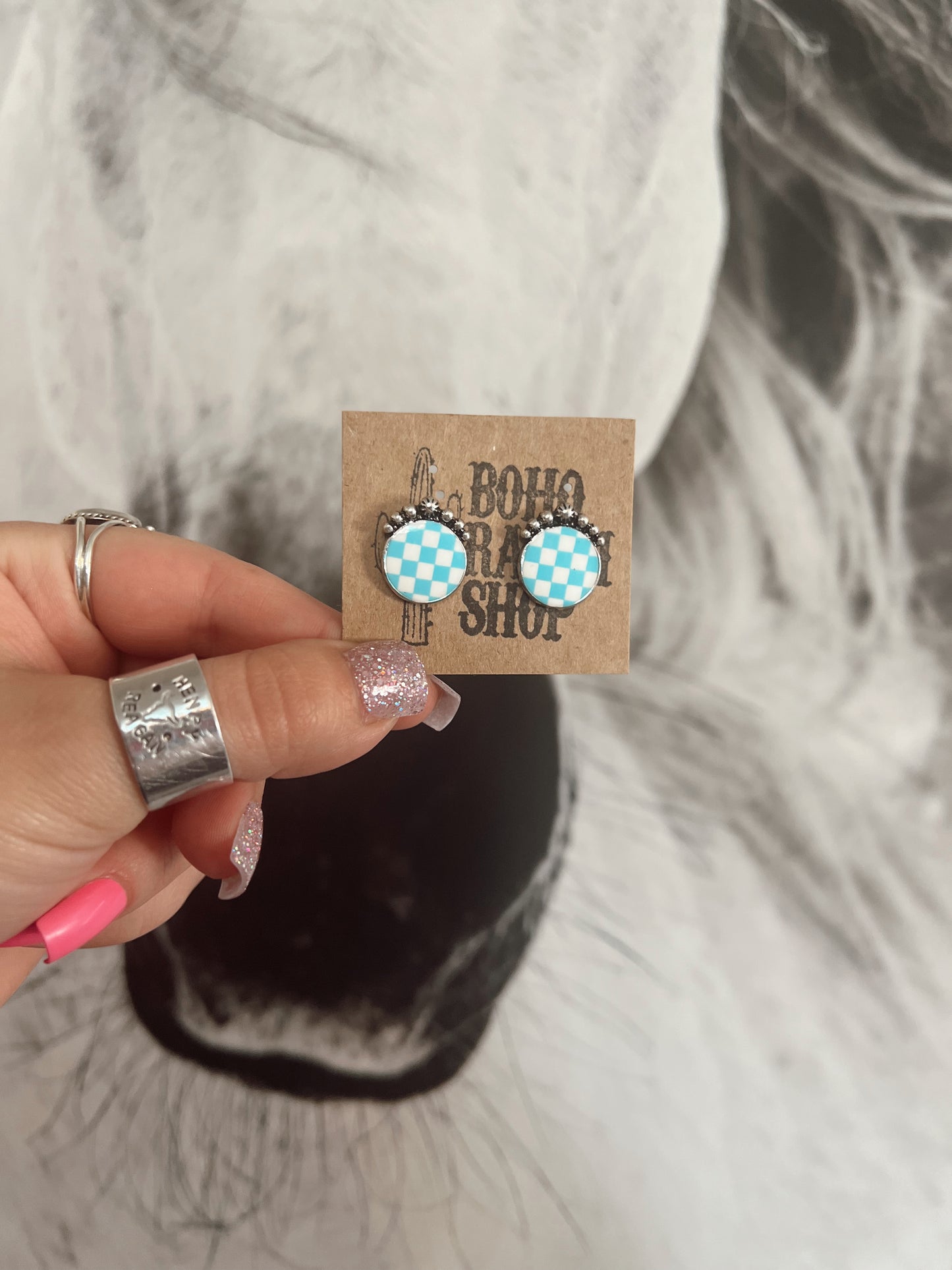 Checkered Round Earrings