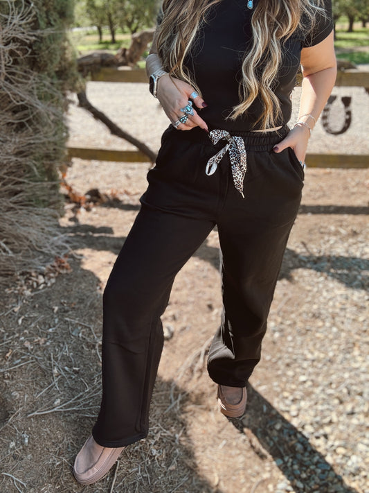 Fleece lined leopard drawstring sweatpants