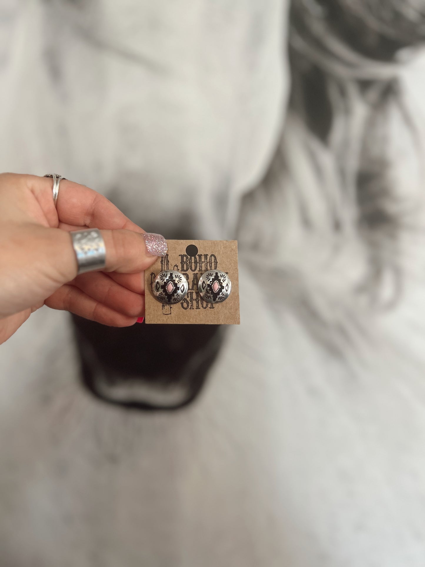 Aztec Pink Stone Earrings