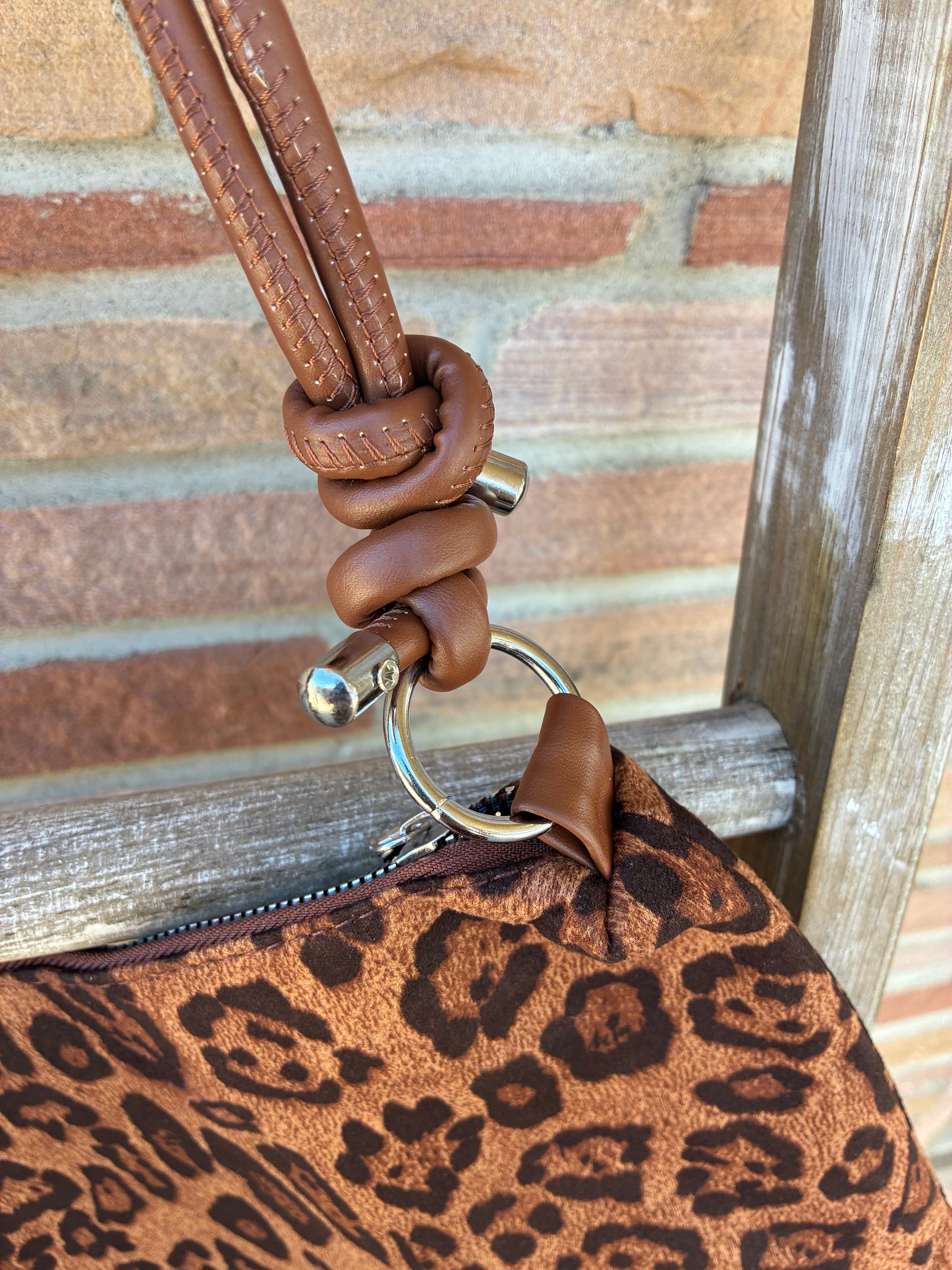 Camel Vintage Leopard Faux Suede Shoulder Bag