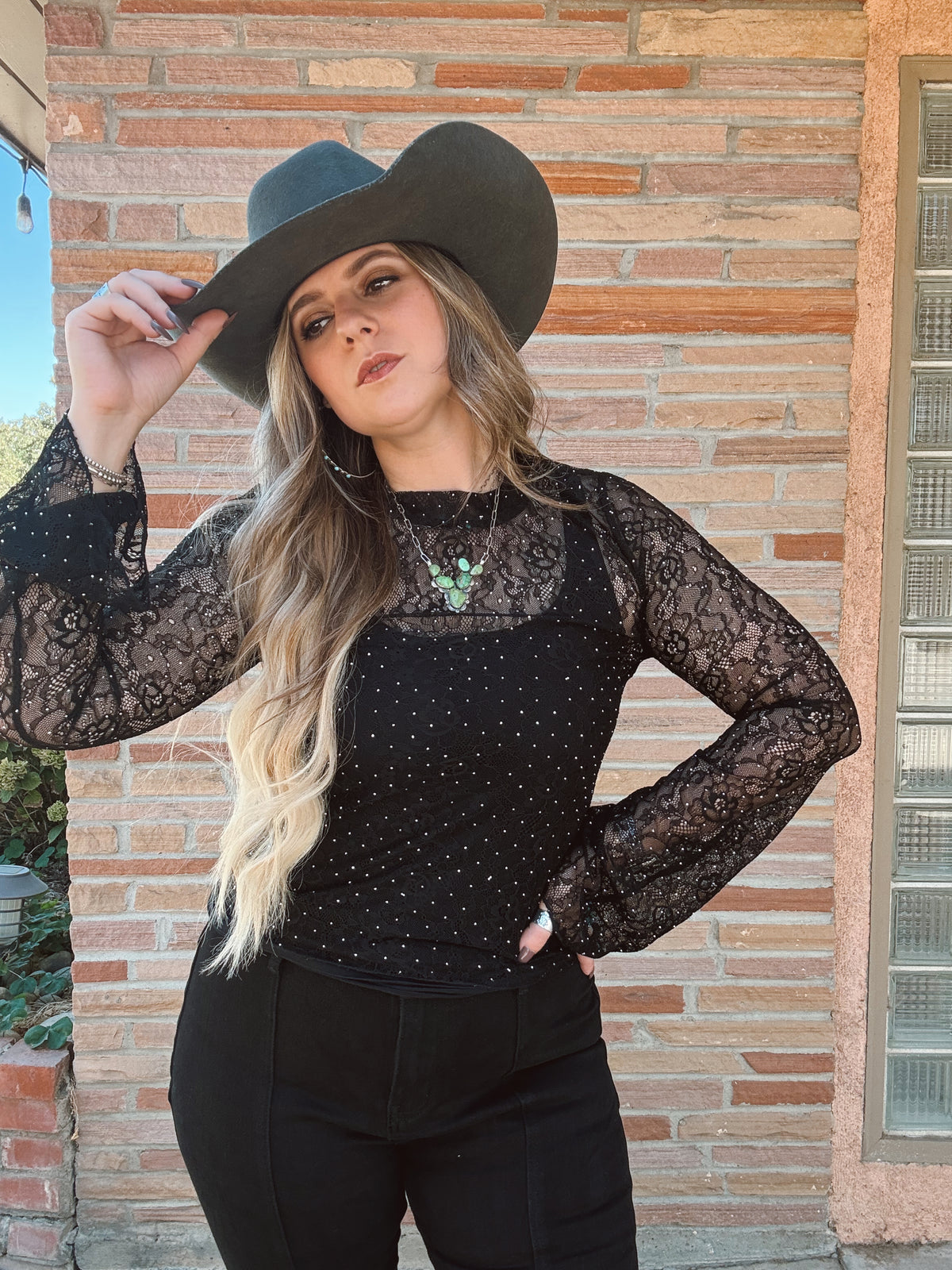 Sheer Lace Gem-Embellished Top