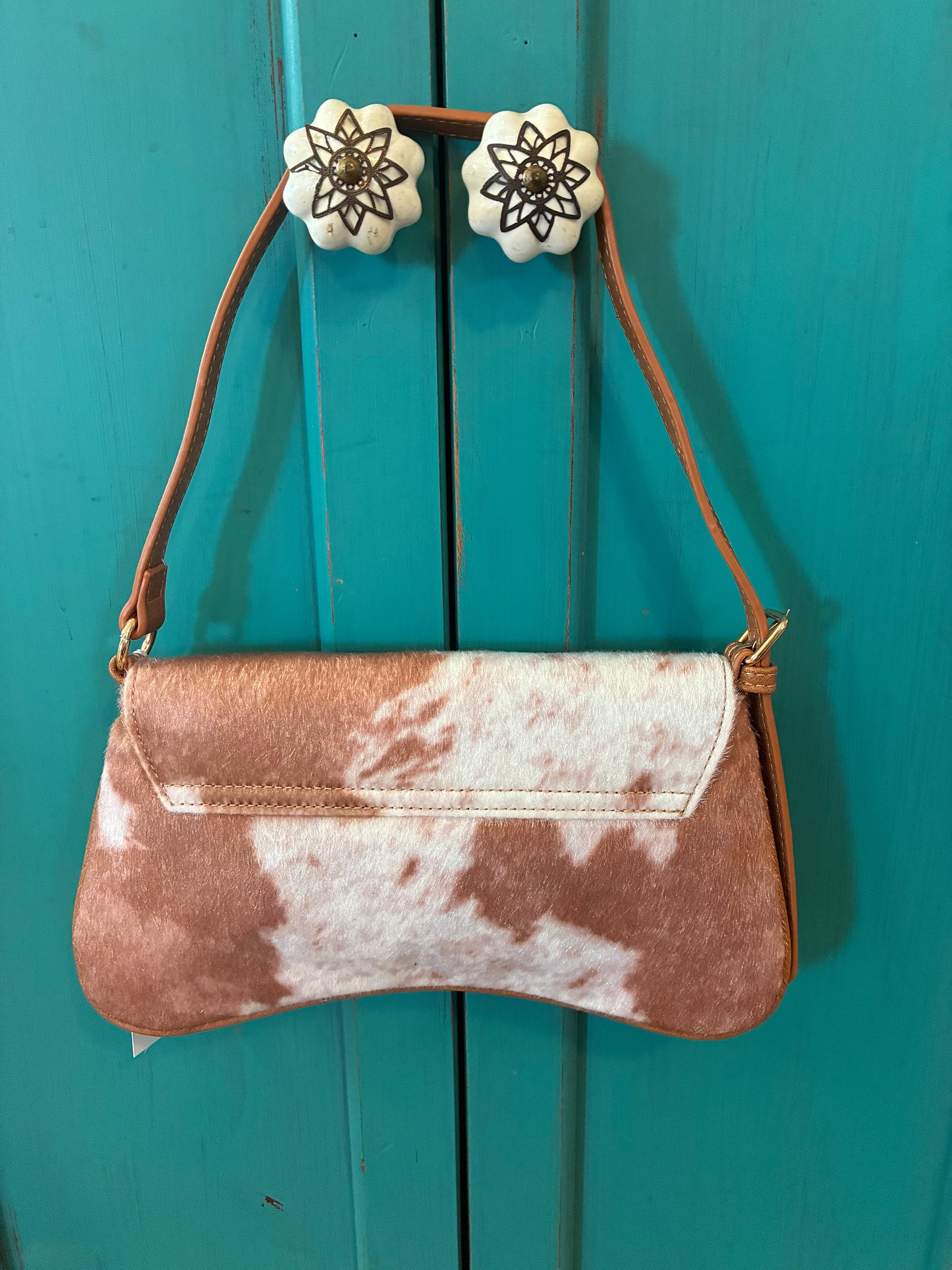 Cow Print Horse Bit Faux leather and fur handbag - Brown