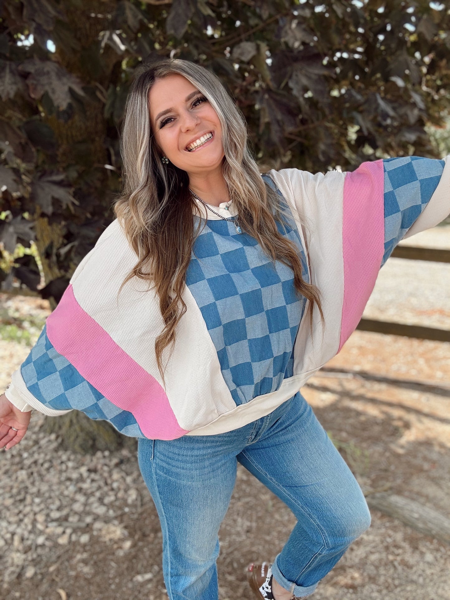 Patchwork Checkered Demin Patch Sweatshirt