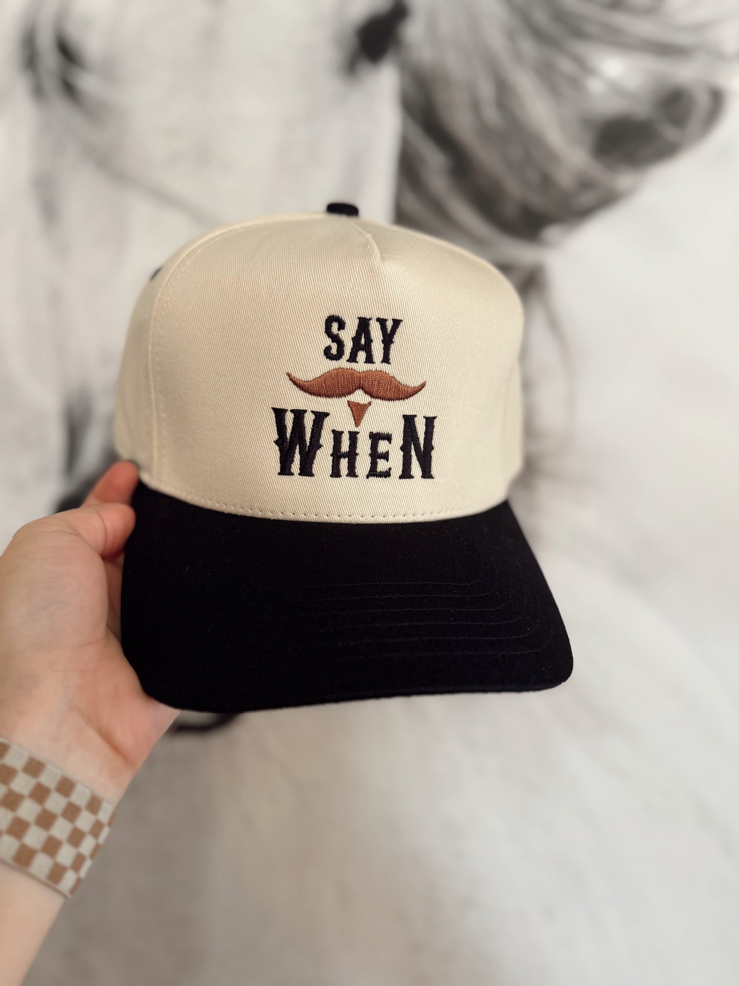 Say When Mustache Tombstone Trucker Hat