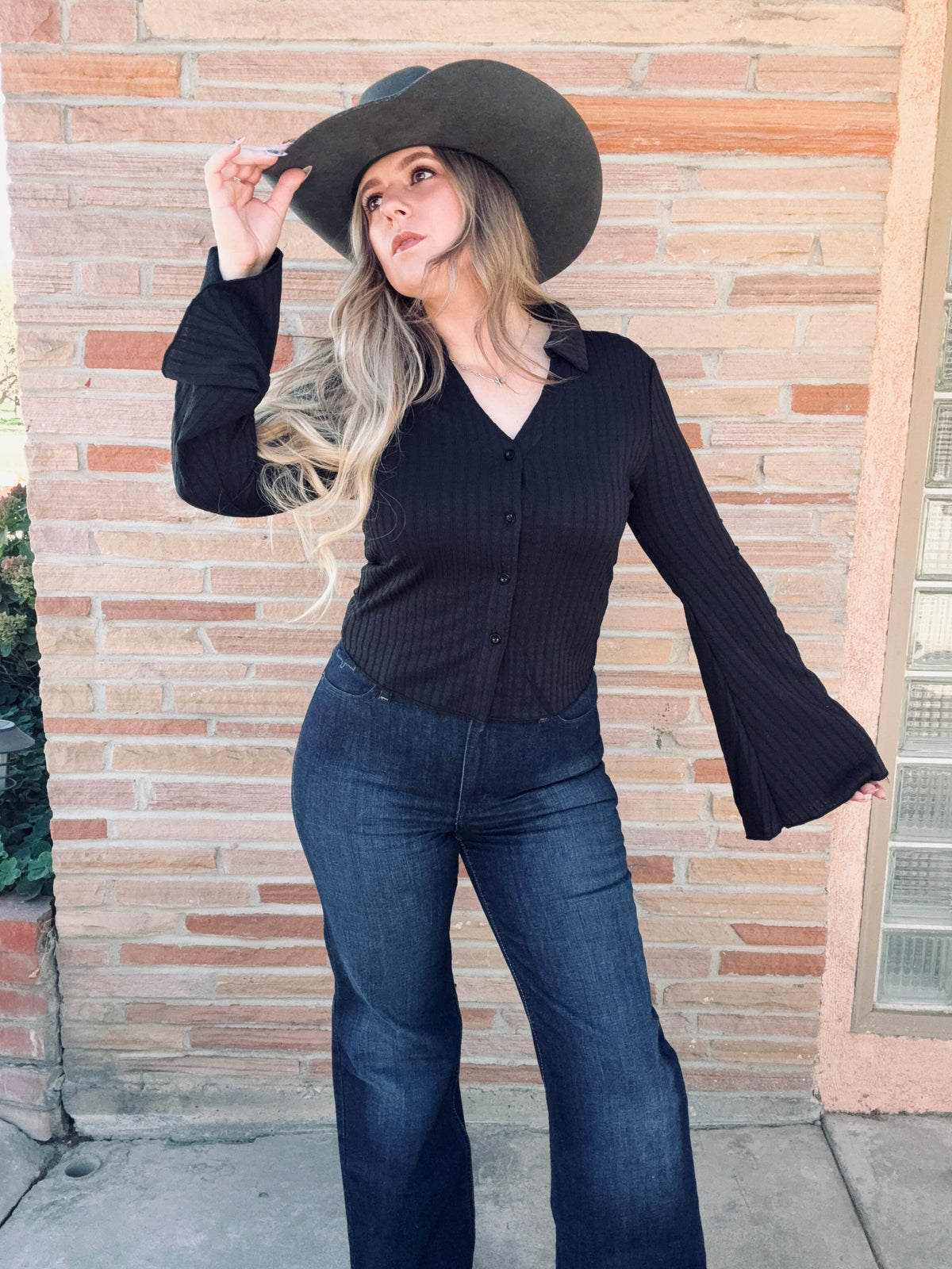 Black Knit Button Down Shirt