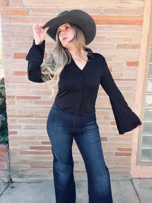 Black Knit Button Down Shirt