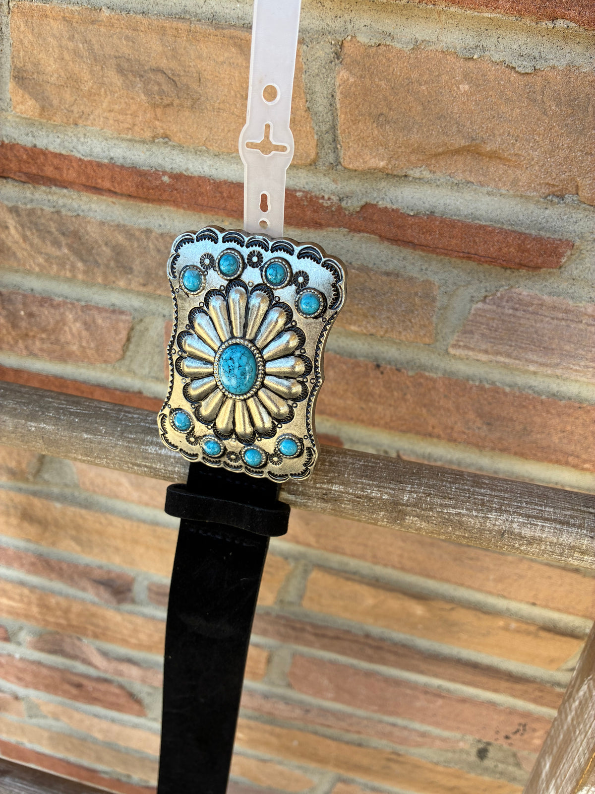 Black Western Style Large Flower Stone Buckle Belt