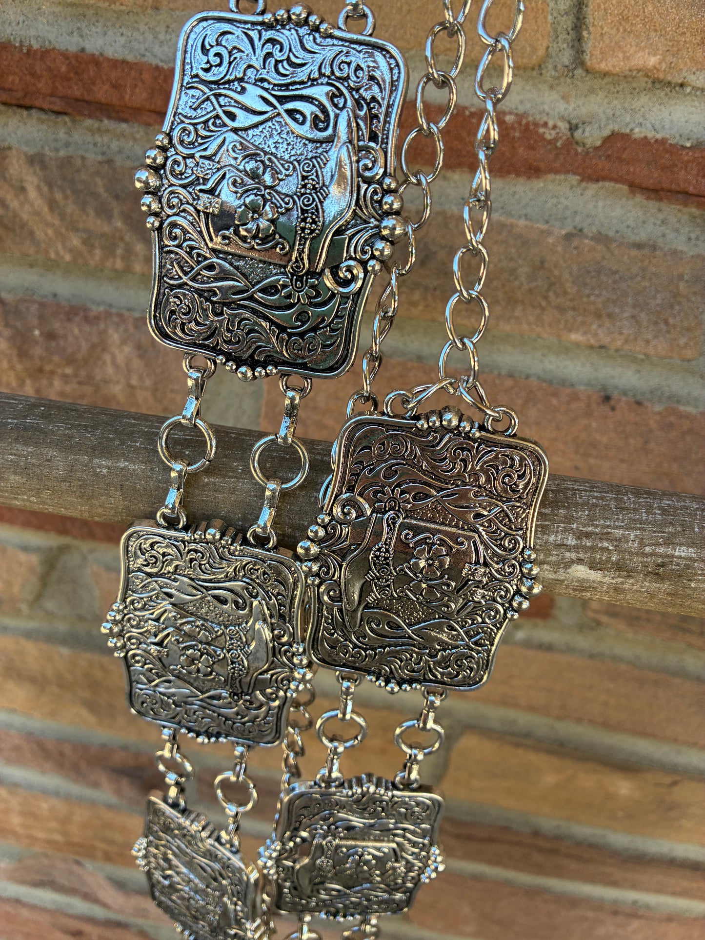 Engraved Cowboy Boot Buckle Plate Chain Belt