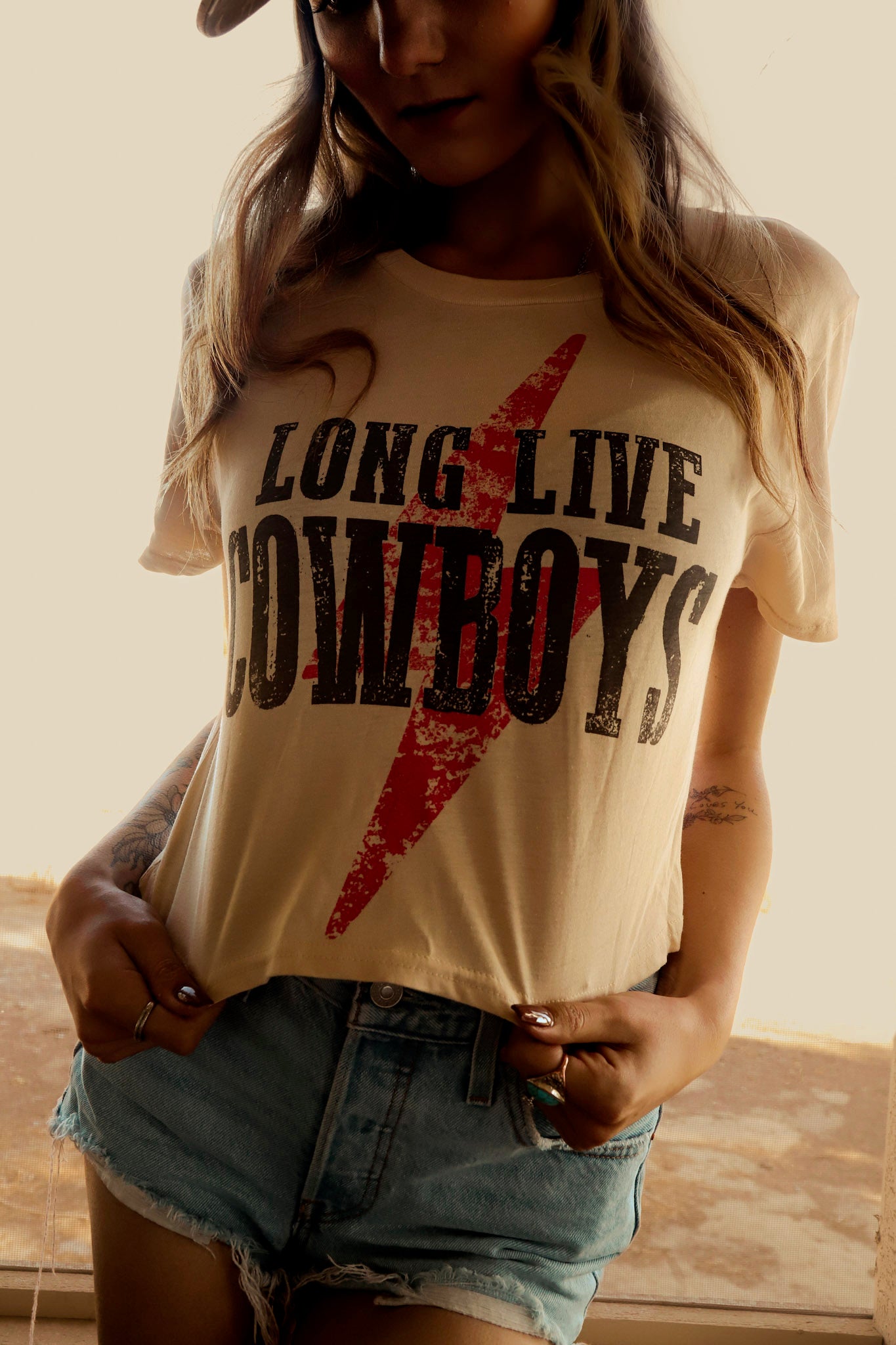 Long Live Cowboys Dust Colored Crop Top