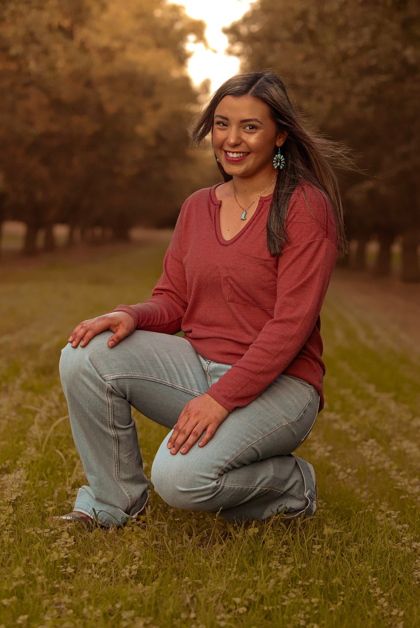 Marsala Thermal Round V Neck Long Sleeve