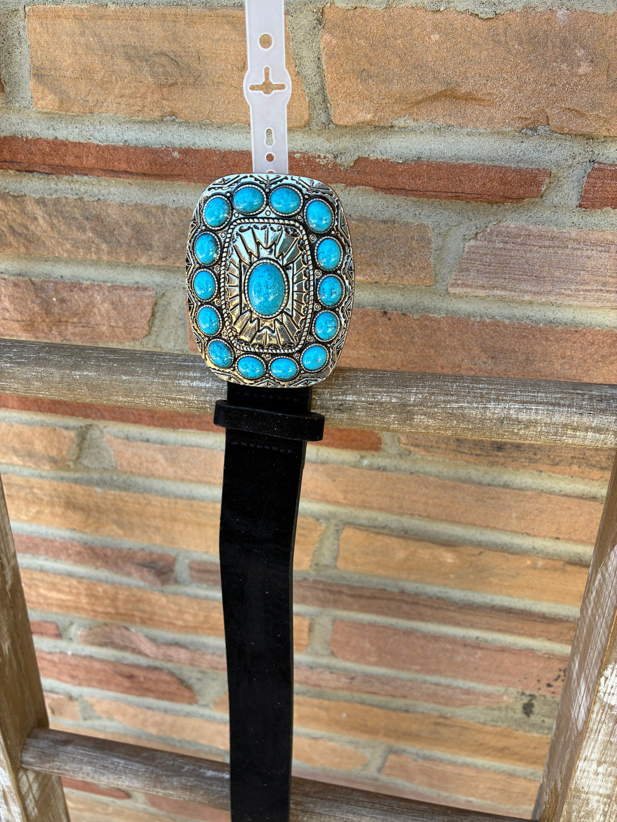 Black Turquoise Stone Western Concho Buckle Belt