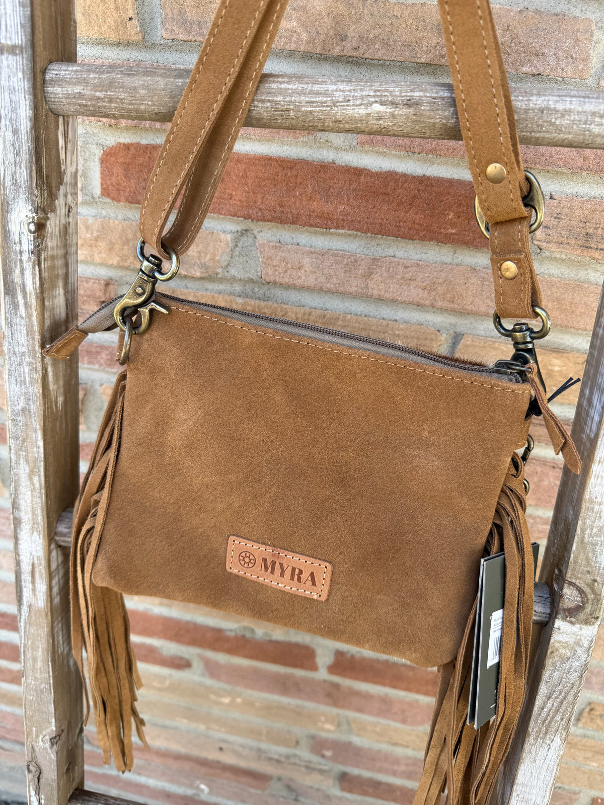Bourbon Trail Handtooled Bag For Women in Brown with Hairon and Fringe Detail
