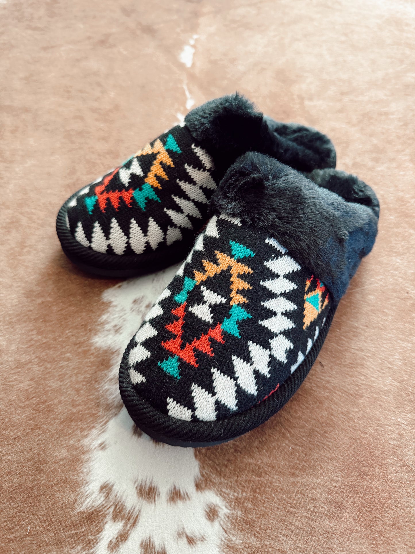 Plush Aztec Print Slippers
