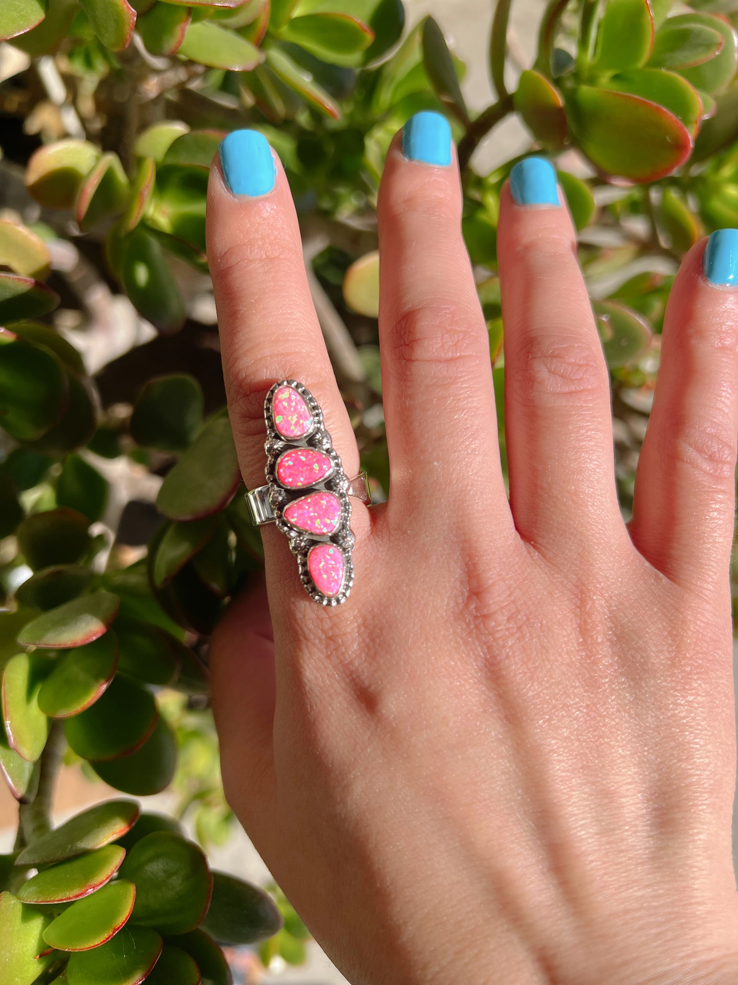 Fiery Pink Opal Crawler Ring