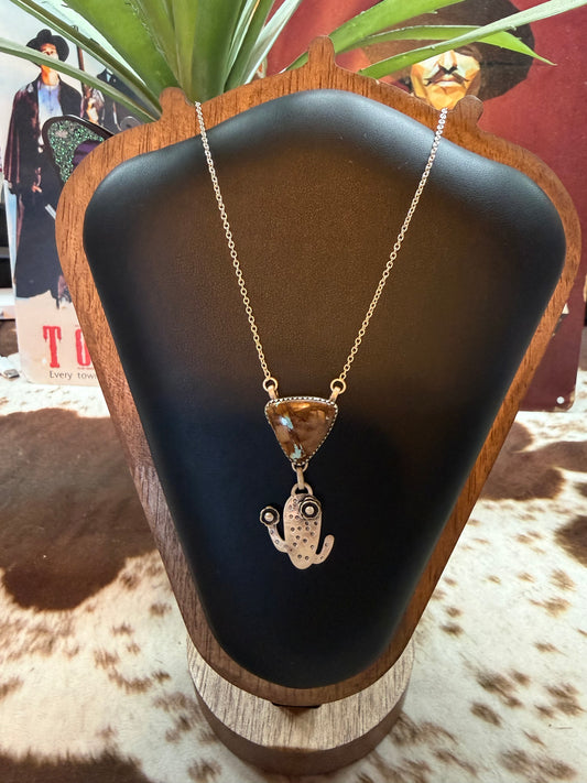 925 sterling silver ribbon Royston turquoise cactus necklace
