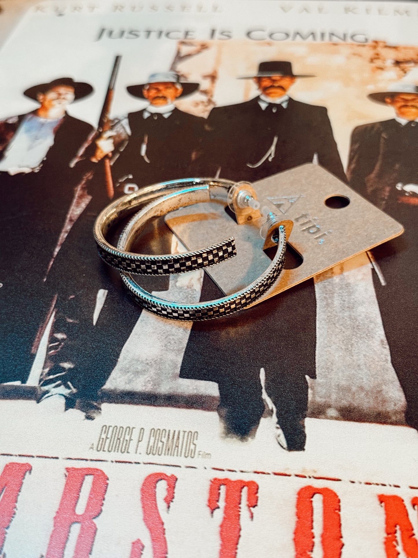 Western Checkered Hoop Earrings