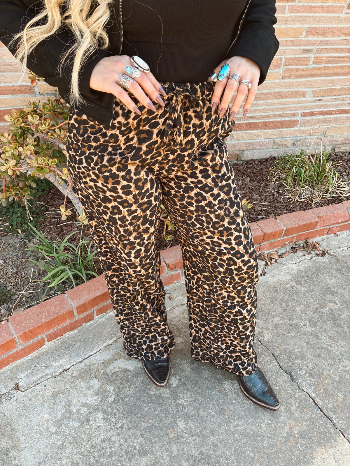 Elastic Waist Leopard Printed Double Gauze Pants