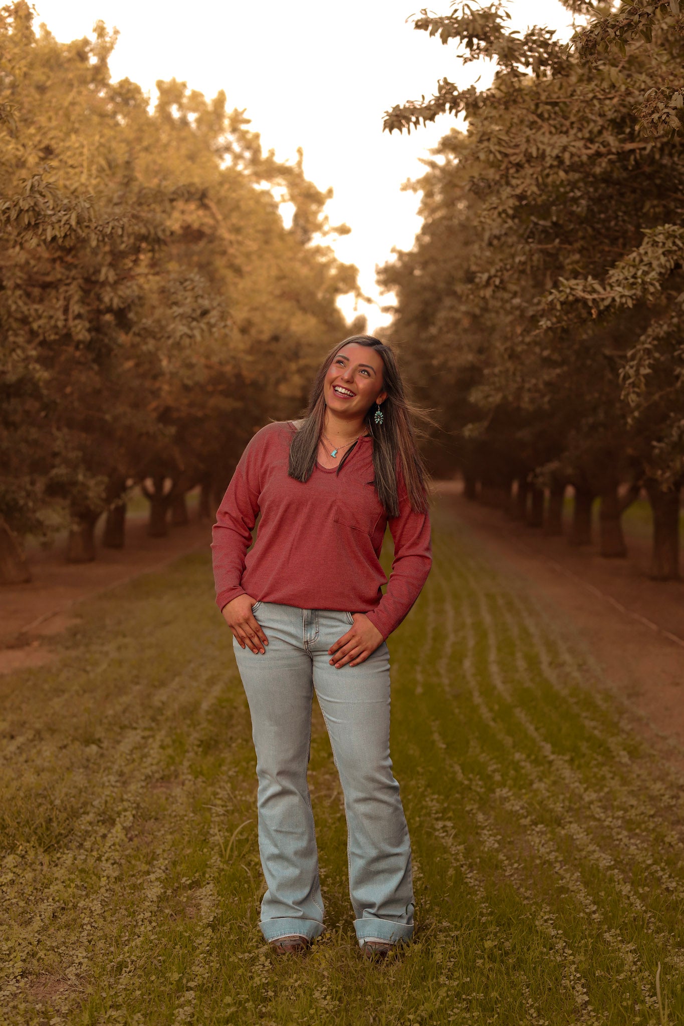 Marsala Thermal Round V Neck Long Sleeve