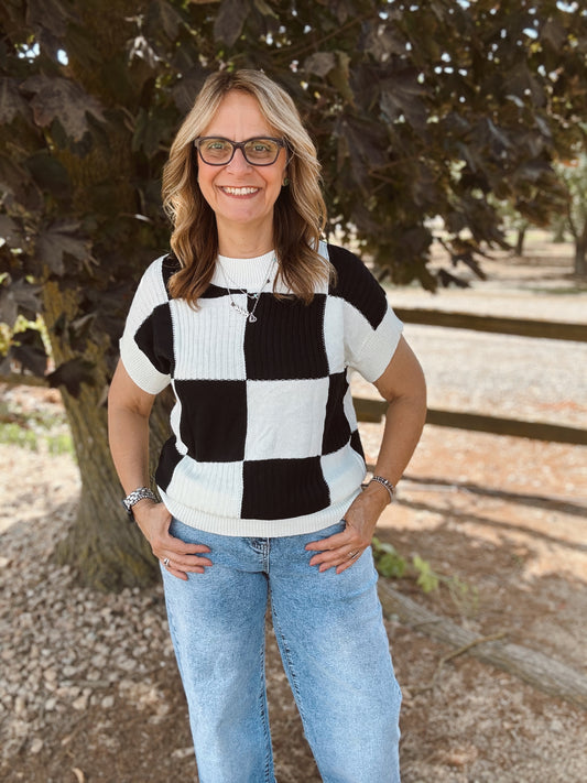 Checkers, Anyone? Checkered short sleeve sweater