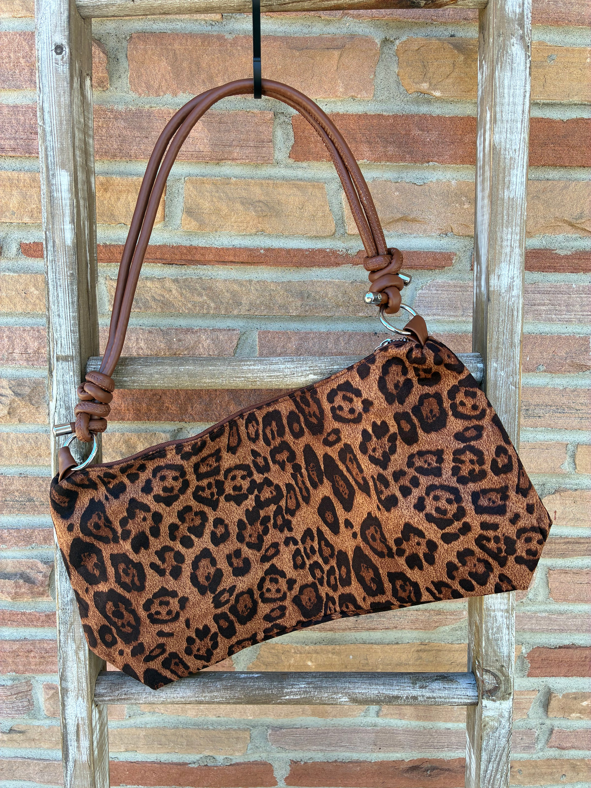 Camel Vintage Leopard Faux Suede Shoulder Bag