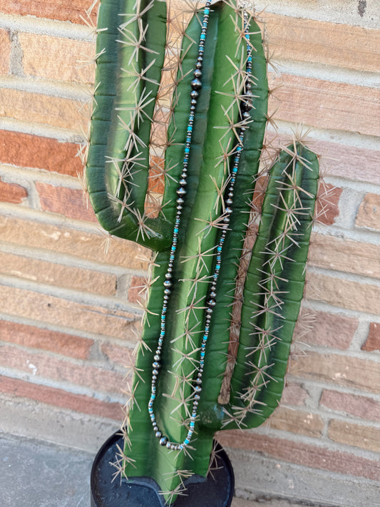 Navajo Pearl & Turquoise Stone Beaded Long Necklace