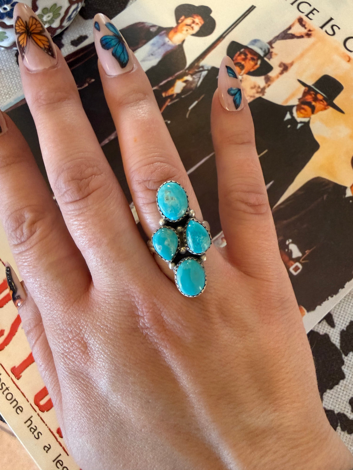 925 Sterling silver Kingman 4 stone ring