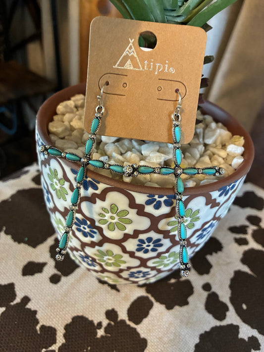 Western Turquoise Cross Earring