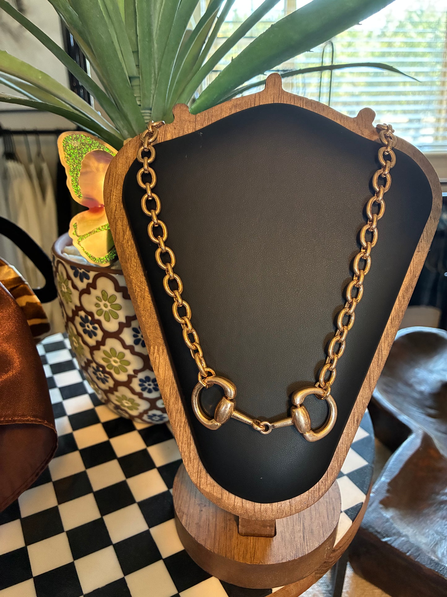 Gold rolo Chain horse bit necklace