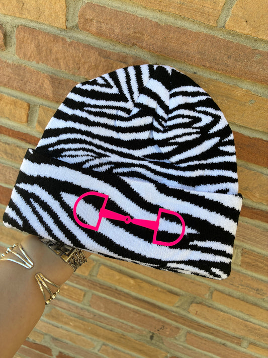 White Zebra & Neon Pink Bit Beanie