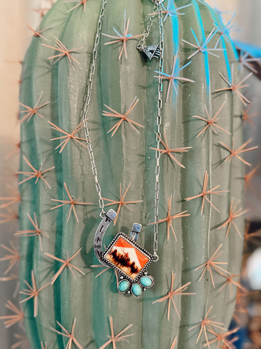 Cowboy Portrait Horse Shoe Necklace