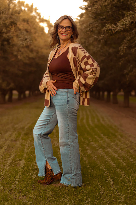 High Rise Shift Slit Leg Jeans