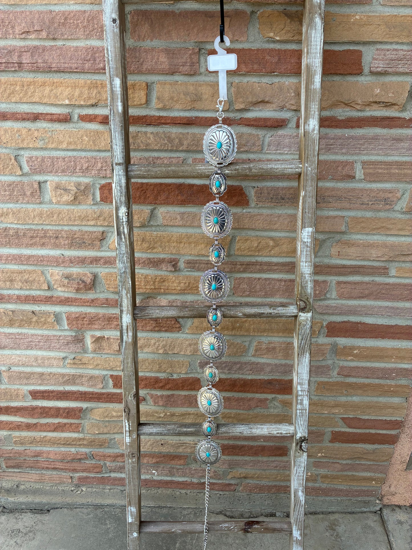 Sunburst Oval Concho Chain Belt with Turquoise Stones