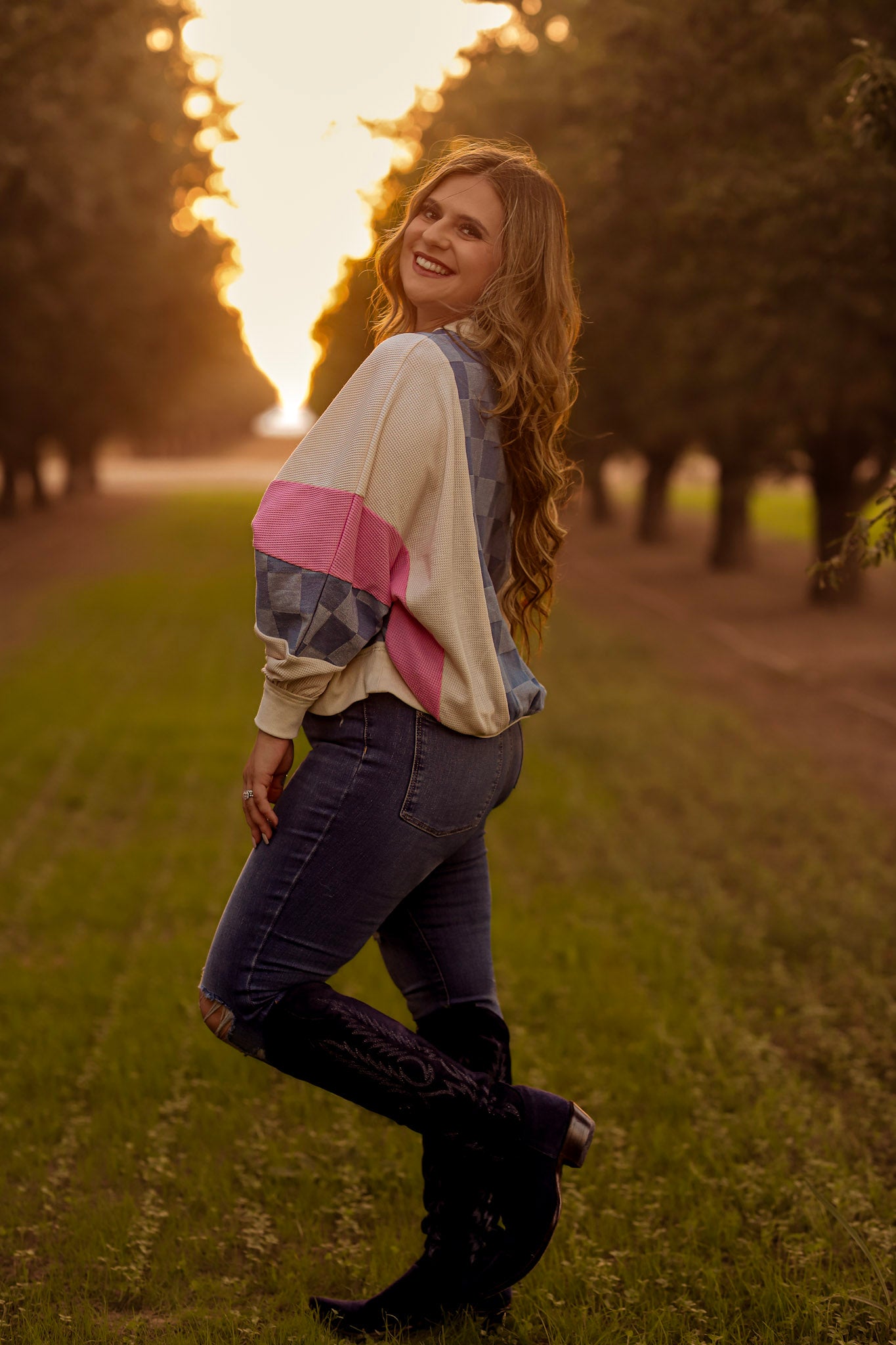 Patchwork Checkered Demin Patch Sweatshirt