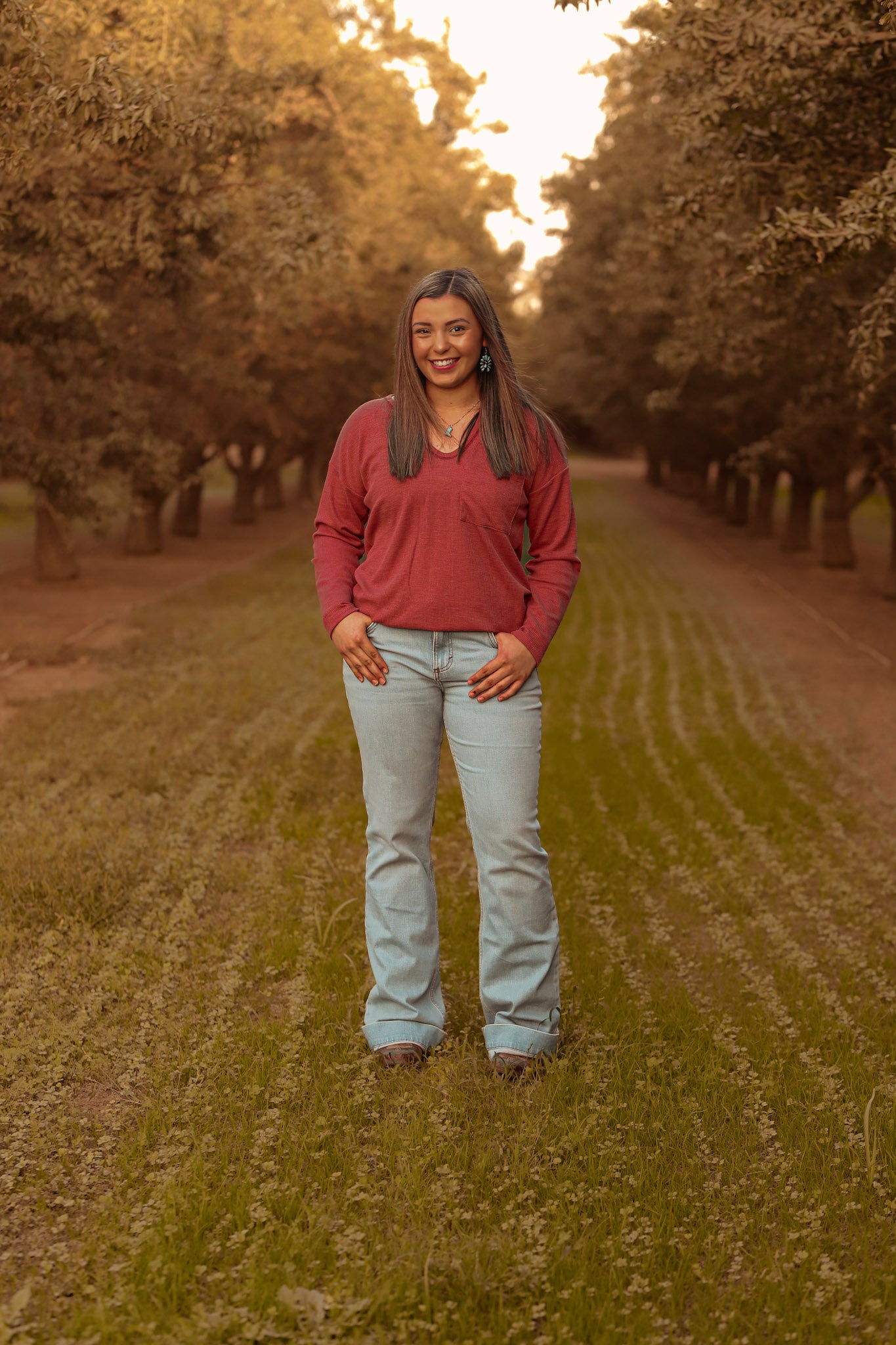 Marsala Thermal Round V Neck Long Sleeve