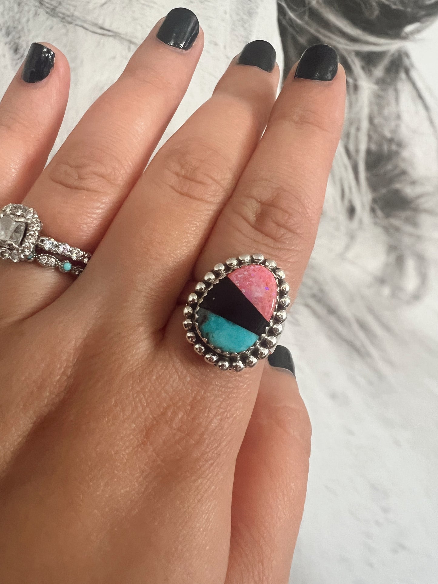 Turquoise & Opal Ring (Sterling Silver)