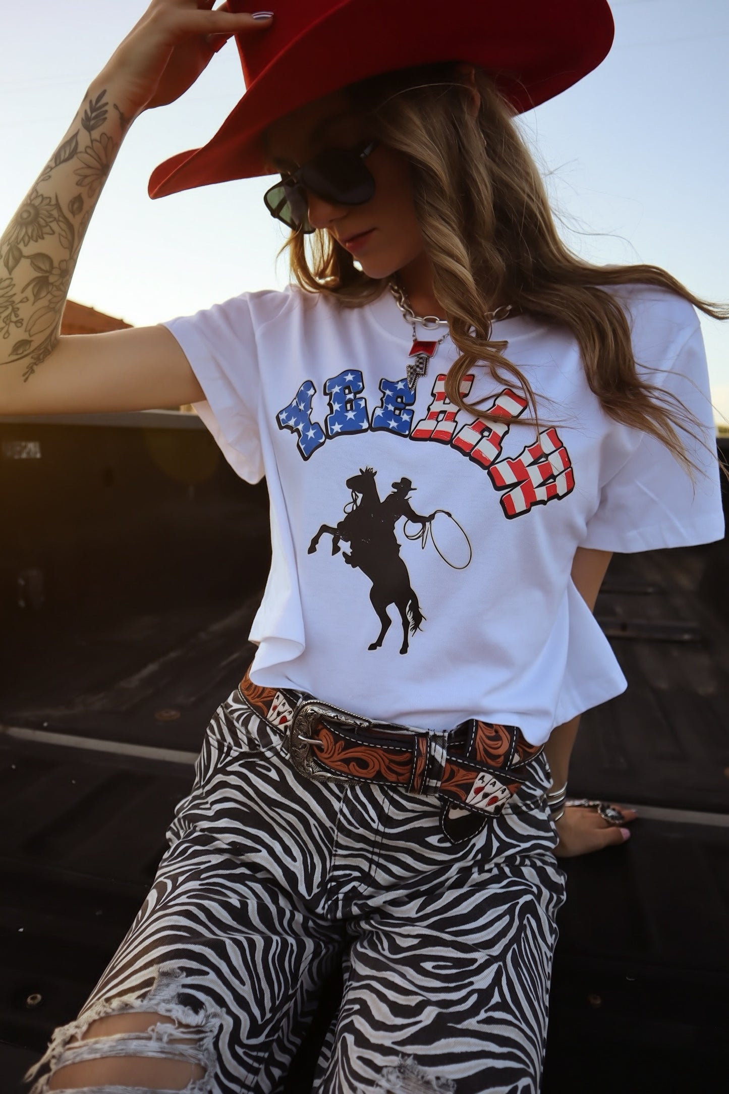 Yeehaw American Cowboy Crop Tee
