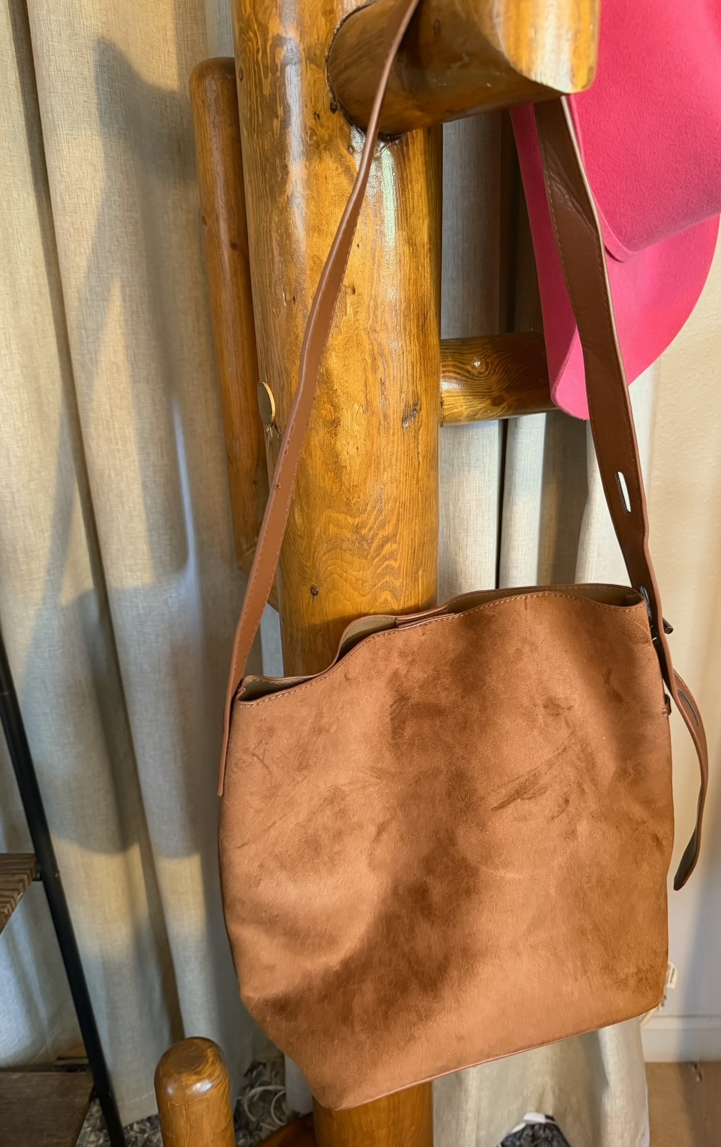 Saddle Season camel bucket tote bag
