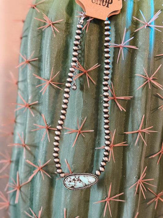 Turquoise Stone Pendent Navajo Pearl Choker Necklace