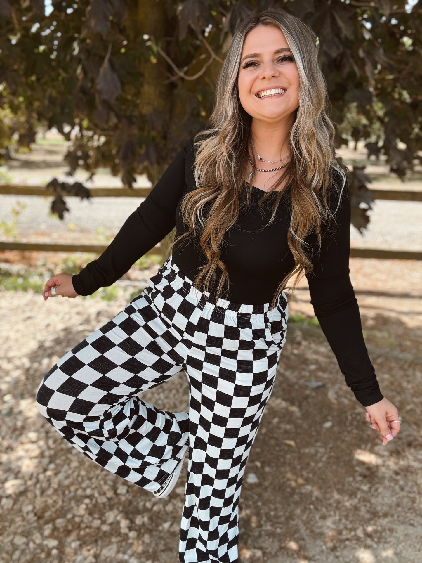 Ready, Set, GO! High Waist Wide Leg Checkered Pants