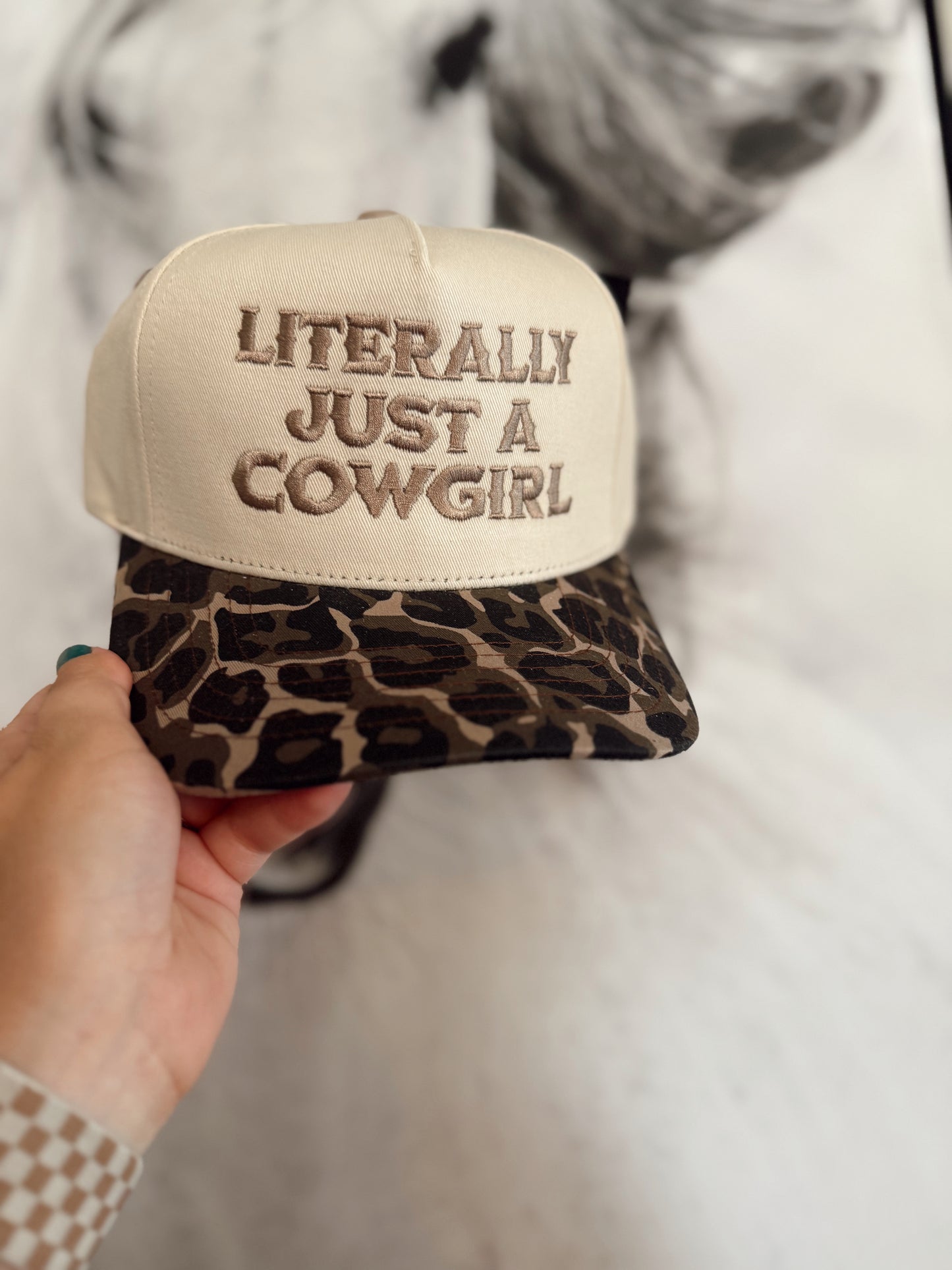 Literally Just a Cowgirl Leopard Trucker Hat