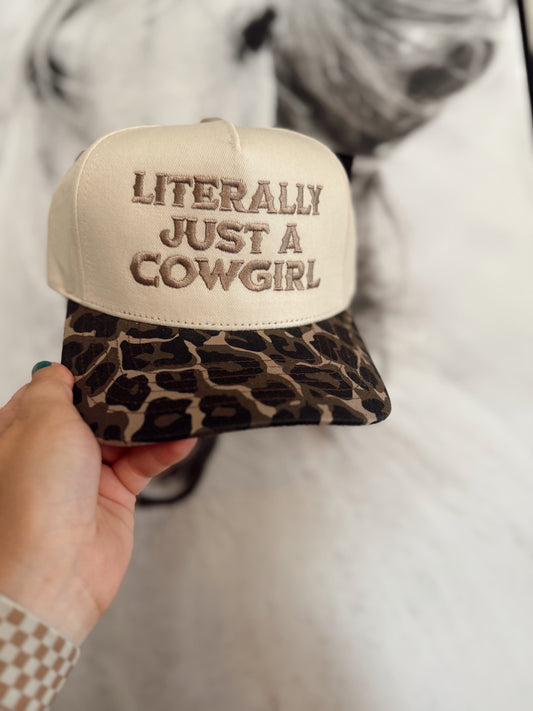 Literally Just a Cowgirl Leopard Trucker Hat