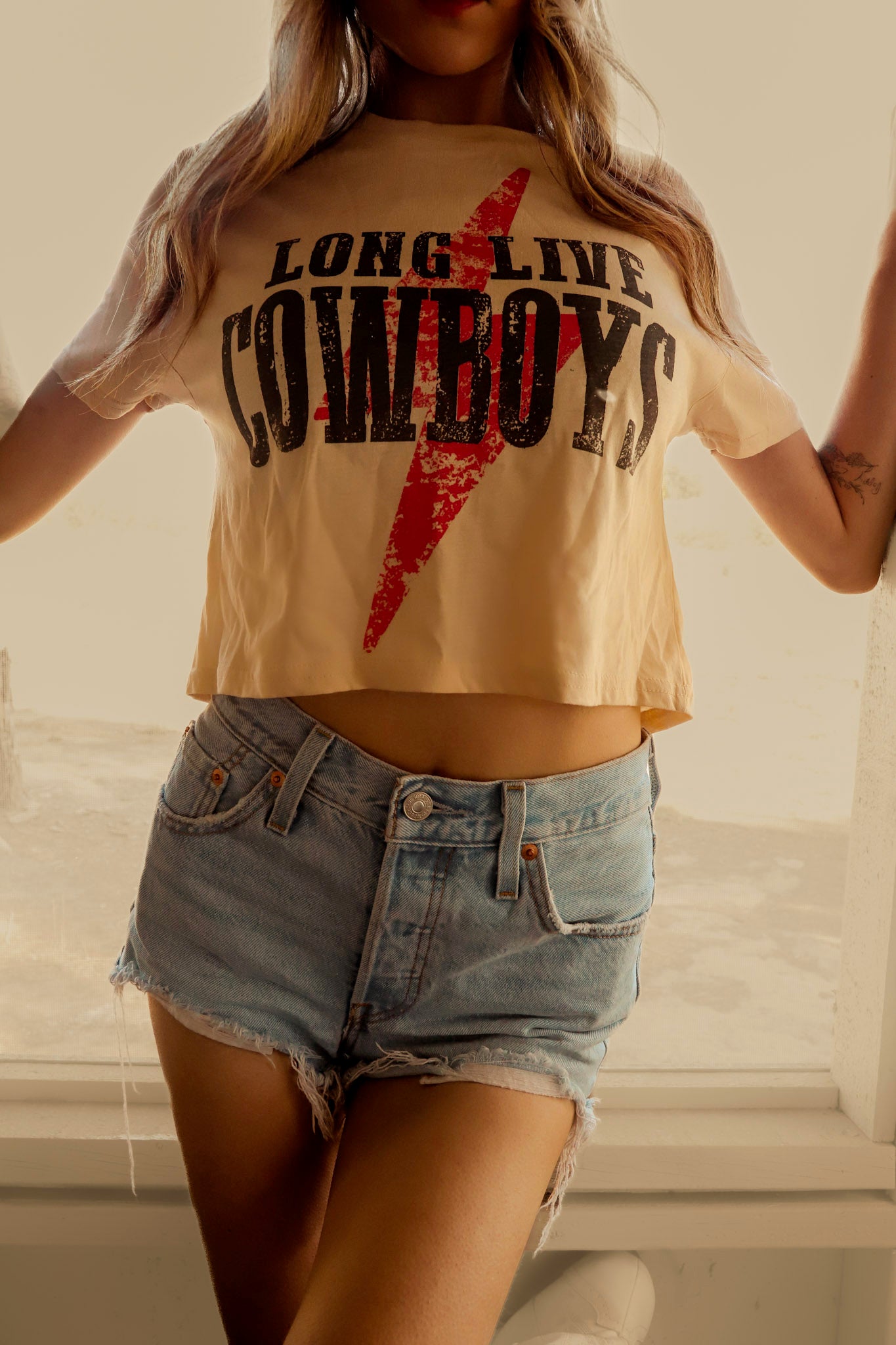 Long Live Cowboys Dust Colored Crop Top