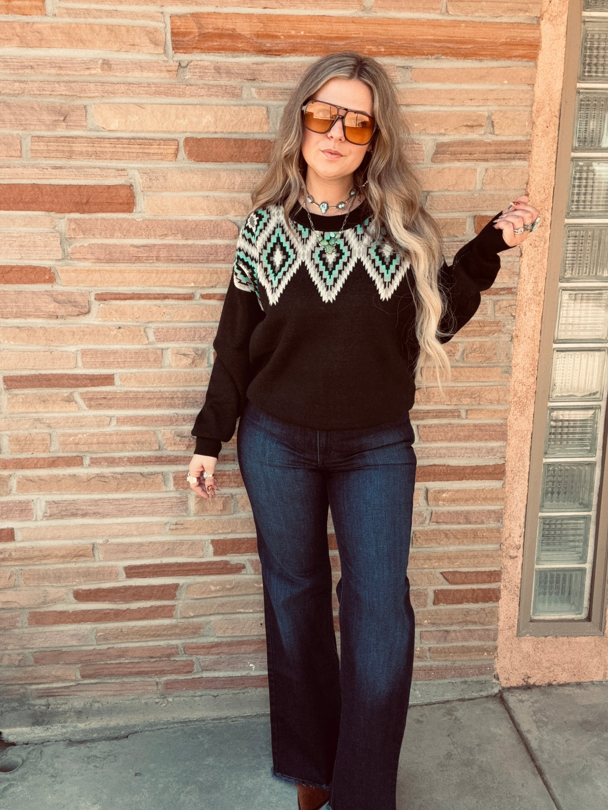 Midnight Diamond Sweater with black and turquoise