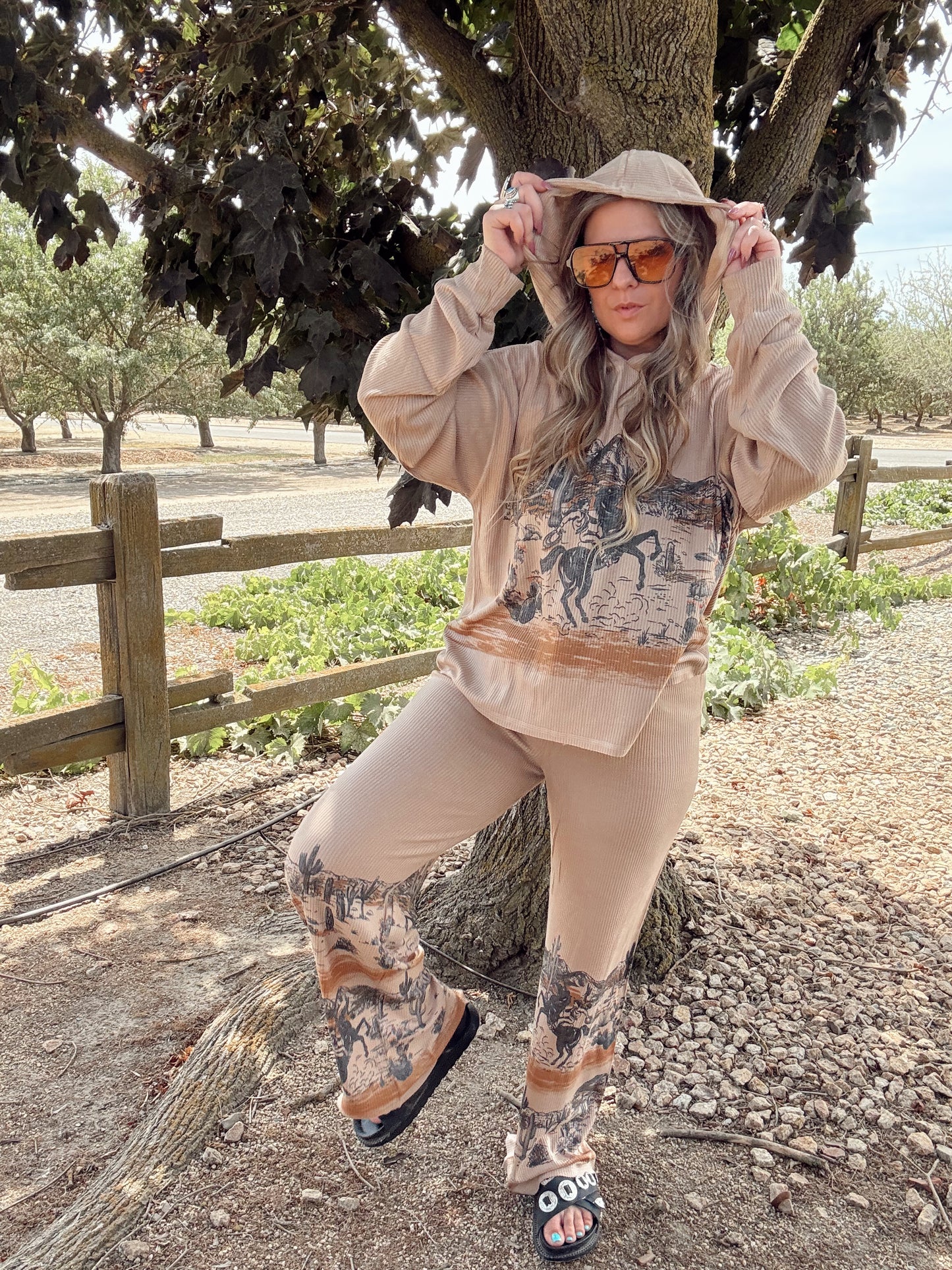 Desert Horse Rib Hoodie Loungewear Set